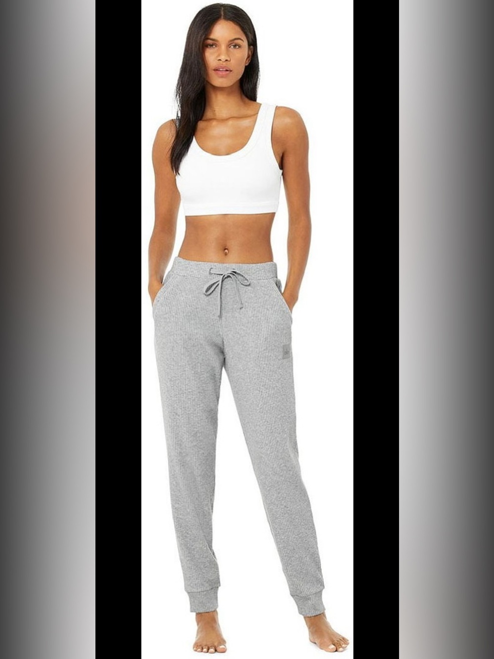 ALO Muse Ribbed Drawstring Jogger Sweat Pants Steelhead Gray Blue S